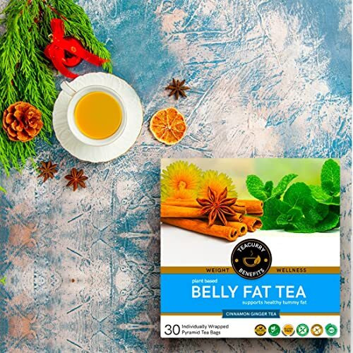 TEACURRY Belly Fat Tea, 3 Months Pack, 90 Tea Bags, Helps With Belly Fat, Water Weight, Bloating, Turmeric, 50 Grams