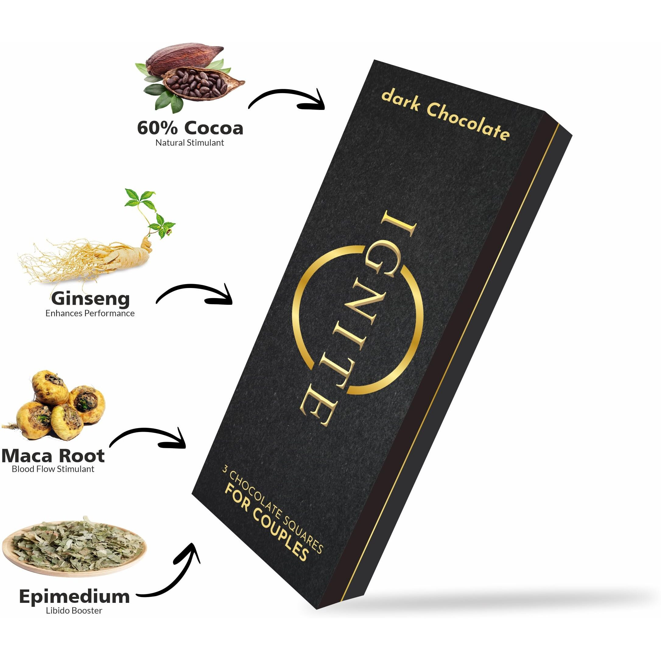 MBDH Wellness Ignite Chocolate Bars (3 Box) | Dark Chocolate Bar To Improve Mood & Performance | Vitality, Arousal And Energy | Vegetarian, Gluten-Free For Men & Women, 370 Grams