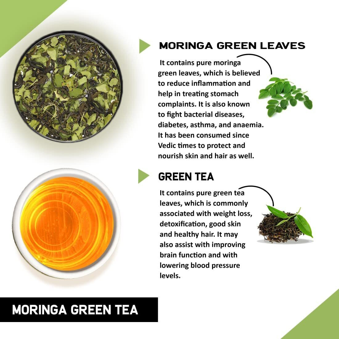 TEACURRY Moringa Green Tea - 30 Tea Bags | Helps With Cholesterol, Blood Pressure | Moringa Green Tea For Weight Loss Management | 100% Natural, 100 Gm