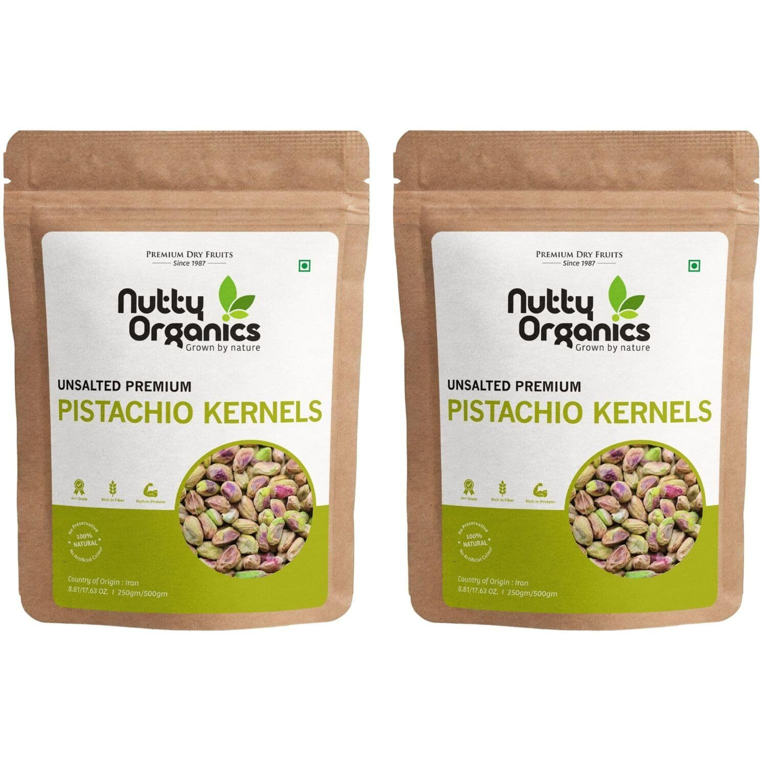 NUTTY ORGANICS Premium Unsalted Whole Pista Kernels - 1 Kg | Imported | Fresh & Crunchy | (Grade A ++ Nuts, Premium Jumbo Size, Imported) - Air Tight Pouch