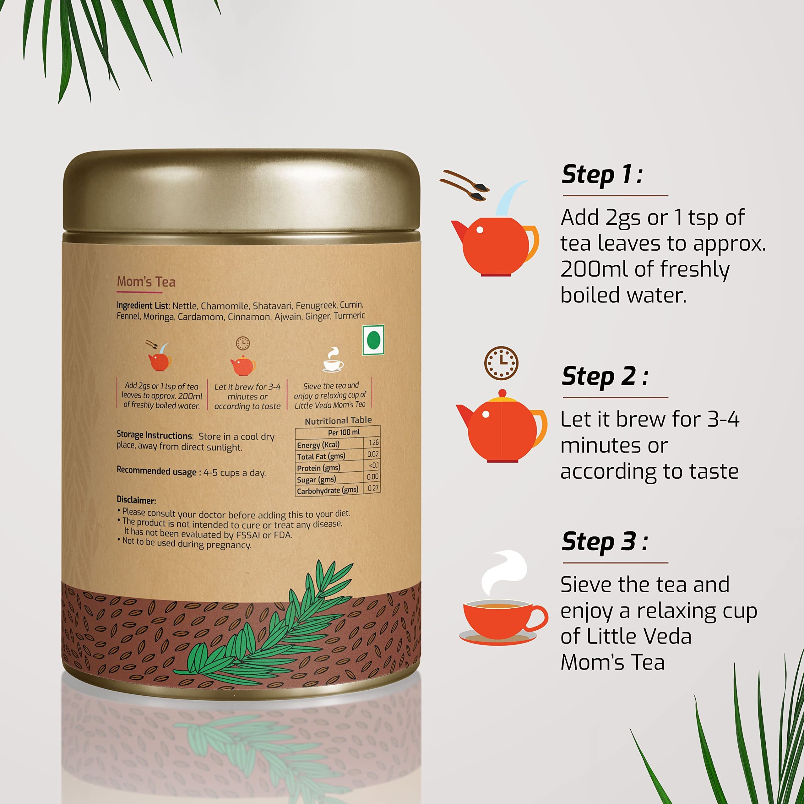 LittleVeda Moms Lactation Tea for Breastfeeding Mothers  Ingredients such as Fenugreek, Shatavari, Moringa that are known to help with Breast Milk Supply for lactating Nursing Moms with 50g