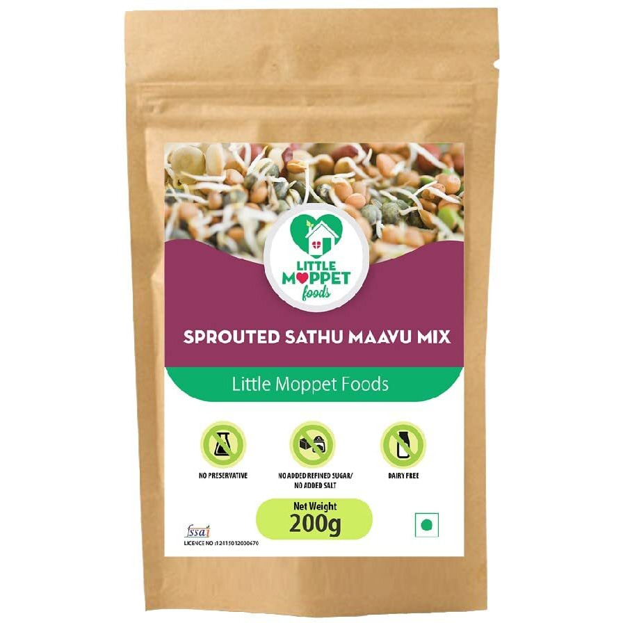 Little Moppet Foods Sprouted Sathumaavu Mix - 200g (200 Gram- Pack of 1) | No Additives and Preservatives | Free from Added Salt and Sugar | Made with 19 Ingredients (6 Sprouted Ingredients) |