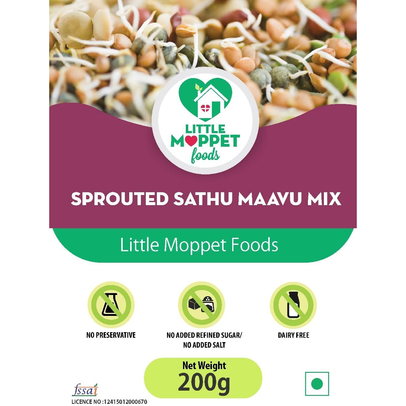 Little Moppet Foods Sprouted Sathumaavu Mix - 200g (200 Gram- Pack of 1) | No Additives and Preservatives | Free from Added Salt and Sugar | Made with 19 Ingredients (6 Sprouted Ingredients) |