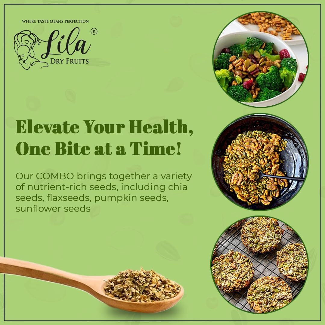 LILA DRY FRUITS Seeds Combo for Eating (250g * 4) - Raw Seeds Mix (Chia, Sunflower, Pumpkin & Flax) - Mixed Seeds | Diet Snacks