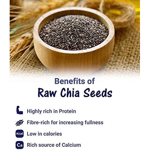 Nutri Organics Raw Unroasted Chia Seeds for eating with Omega 3 and Fiber for Weight Loss management - 200 Gram