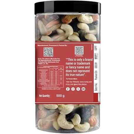 Nutraj Classic Mix Dry Fruits (Panch Meva) in Jar 500g | A Nutritious Blend of Dry Dates, Black Raisins, Raisins, Cashew Nuts & California Almonds | Trail Mix Healthy Snacks