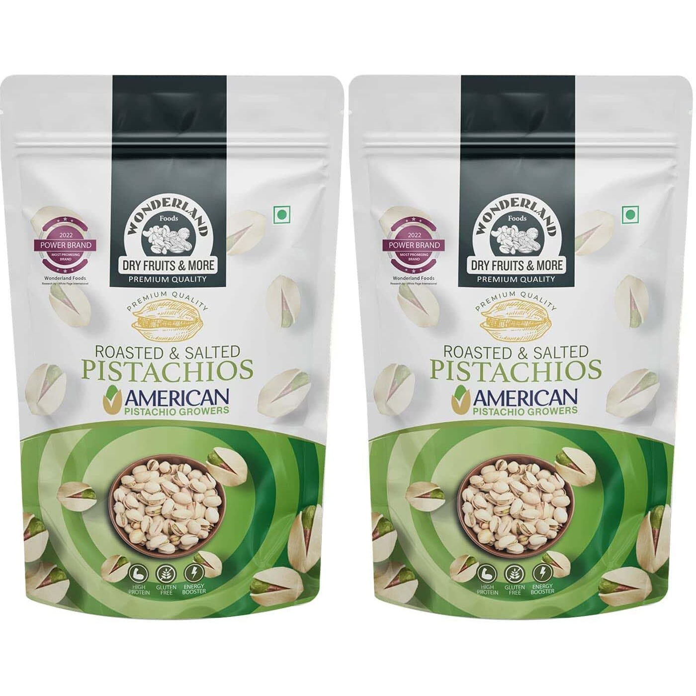 WONDERLAND FOODS (DEVICE) Dry Fruits American California Roasted & Salted Pistachios (Pista) 400G (200G X 2) Combo Pouch, Healthy Snack, Vitamins & Minerals Rich, Immunity Booster