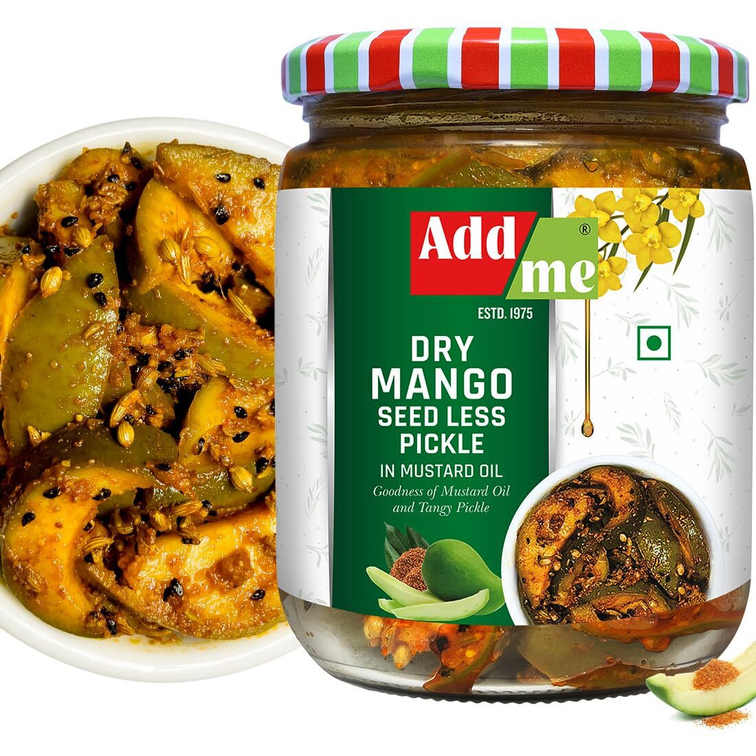 Add me Seedless Dry Mango Pickle In Very Less Mustard Oil 500gm | Homemade Aam ka Sukha Achar In Glass Jar