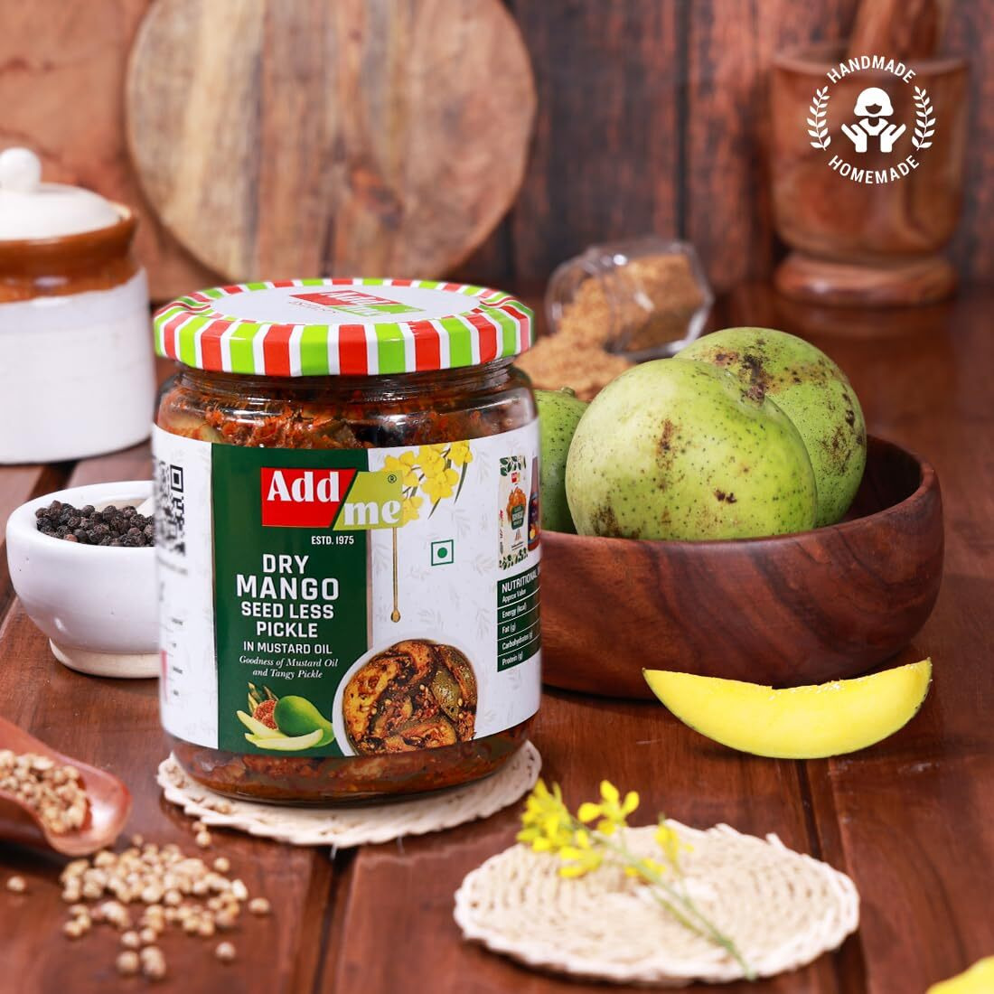 Add me Seedless Dry Mango Pickle In Very Less Mustard Oil 500gm | Homemade Aam ka Sukha Achar In Glass Jar