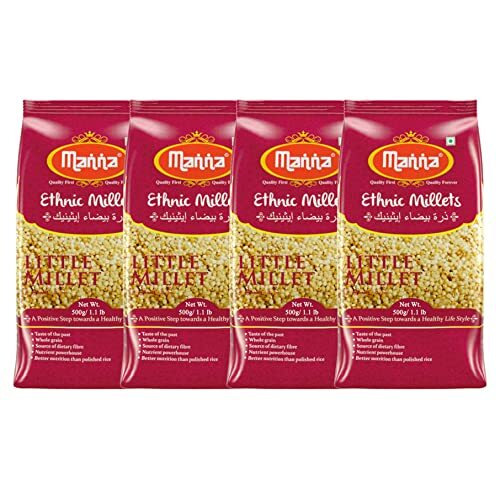 Manna Little Millet Natural Grains 2kg (500g x 4 Packs) - (Kutki / Samai / Same / Samalu) | Native Low GI Millet Rice | High Protein & 100% More Fibre Than Rice