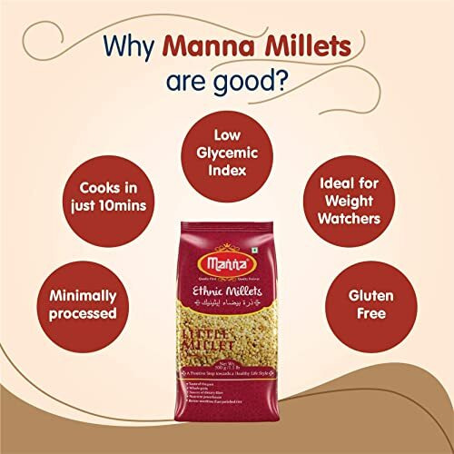 Manna Little Millet Natural Grains 2kg (500g x 4 Packs) - (Kutki / Samai / Same / Samalu) | Native Low GI Millet Rice | High Protein & 100% More Fibre Than Rice