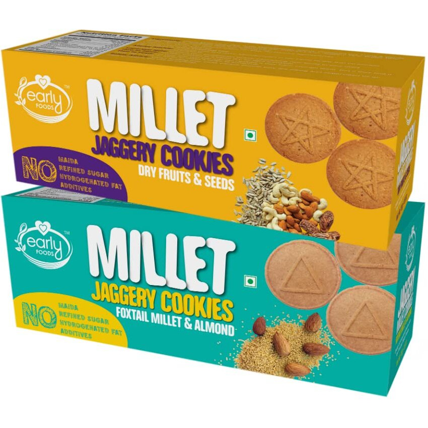 Early Foods biscuits combo pack of 2 - Foxtail & Dry Fruits Jaggery Cookies, 130g each| Sugar free Biscuits