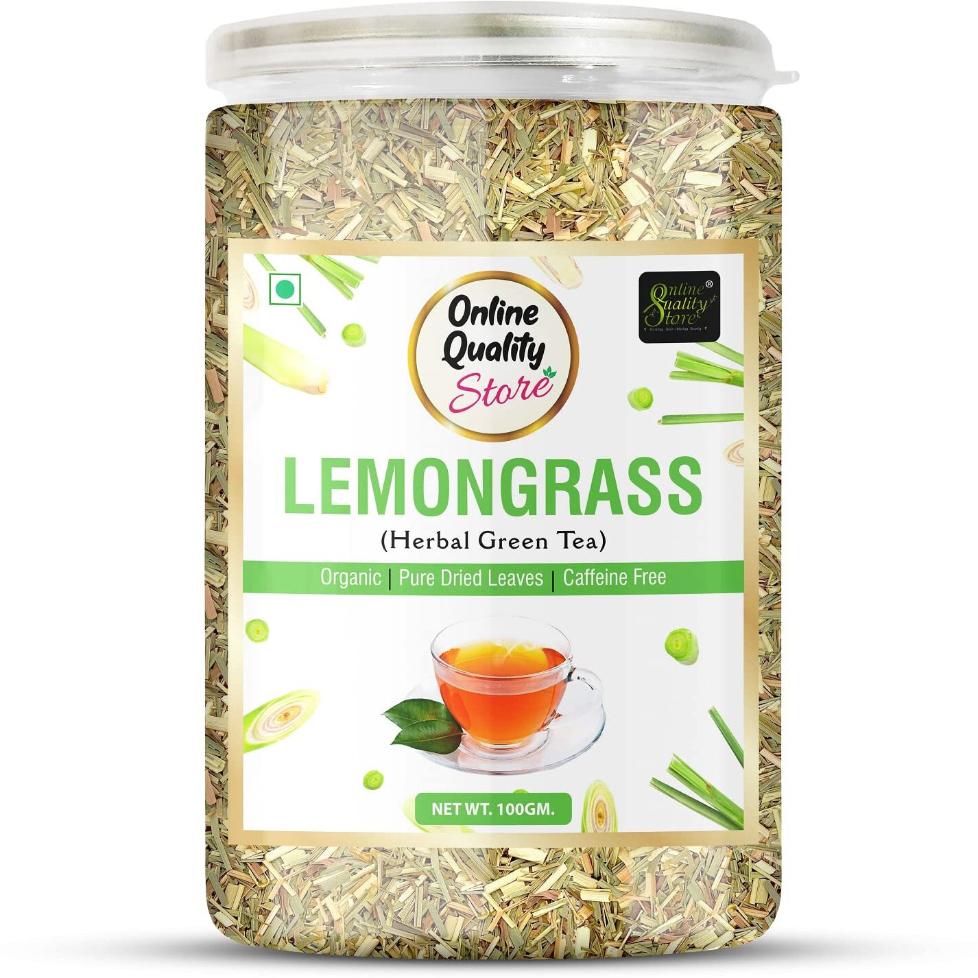 Online Quality Store Organic Lemongrass Herbal Tea - 100g | Lemongrass Tea Leaves |Herbal Green Tea Lemon Grass Herbal Tea Mason Jar (100 g)