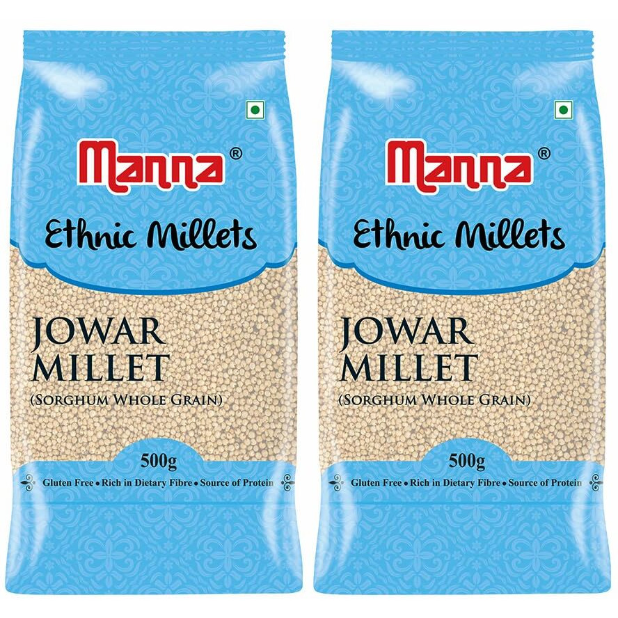 Manna 100% Whole Grain Jowar Sorghum Millet Great Millet Bili Jola Jonnalu Cholam Natural grains (Unpolished) 1Kg (500g (Pack of 2)