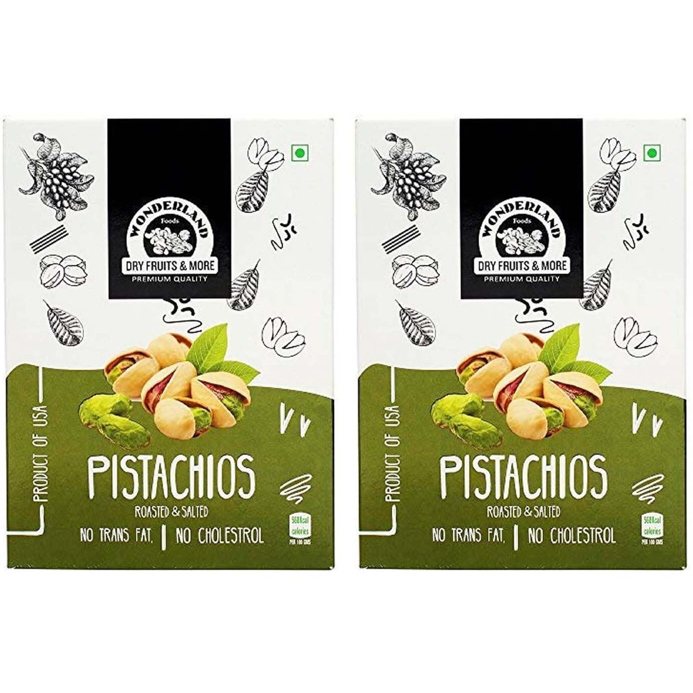 WONDERLAND FOODS Roasted and Salted Pistachios Jumbo Size, 400 g Box (Pack of 2, 200 g Each)