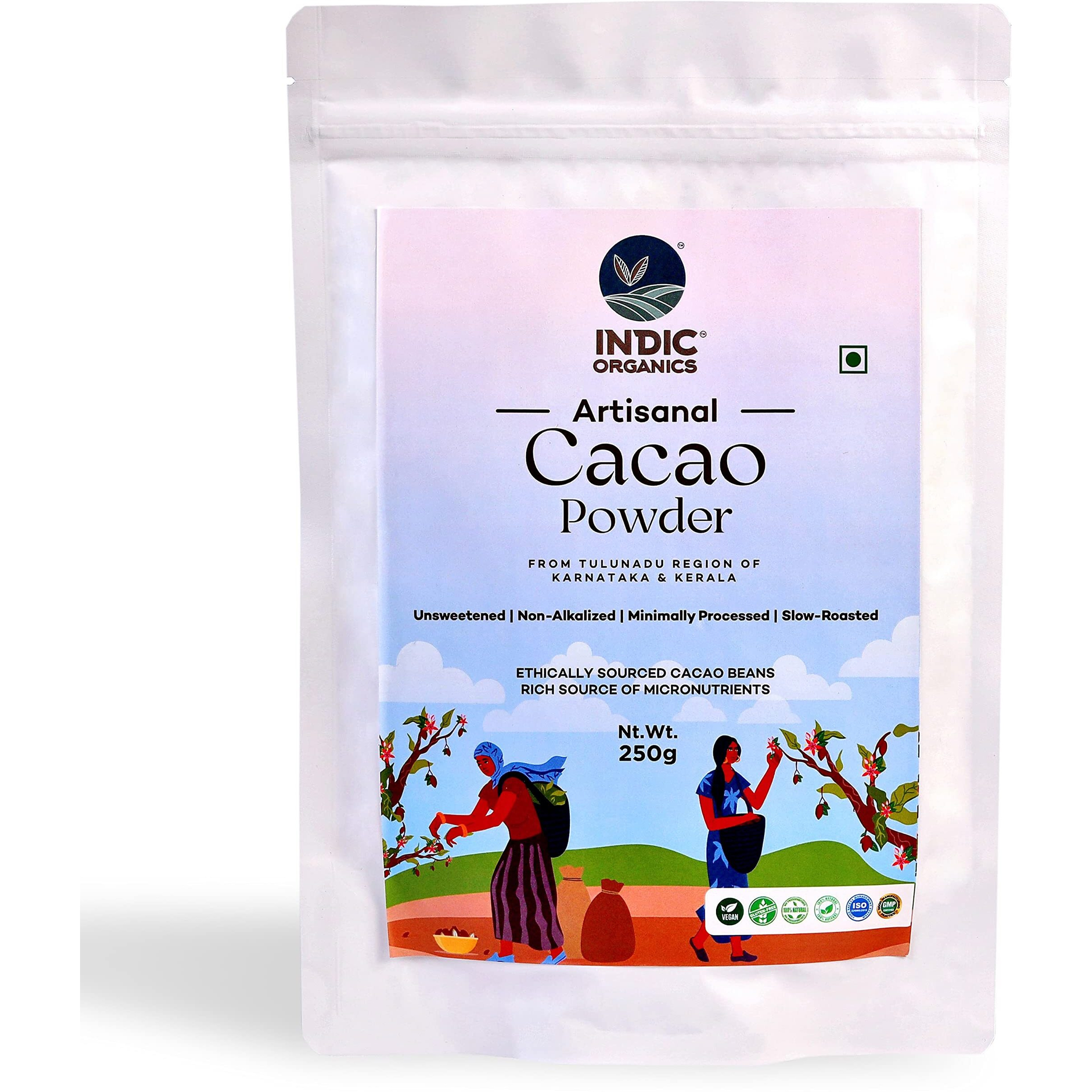 INDIC ORGANICS Artisanal Cacao Powder From Tulunadu Region Of Karnataka & Kerala|Non-Alkalized, Heavy Metals Tested, Unsweetened, Slow Roasted & Minimally Processed|For Hot Chocolate & Baking (1 Kg)