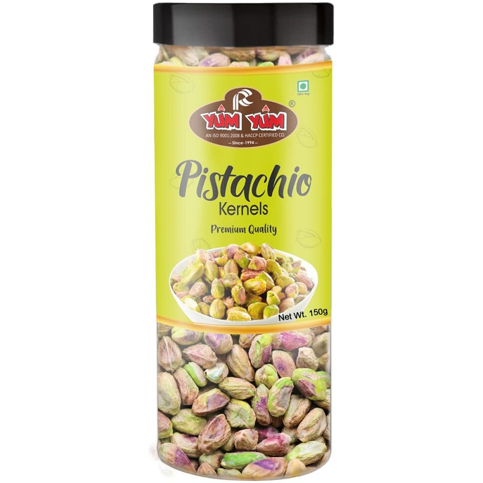 YUM YUM Premium Unsalted Pistachio Kernels 150g Jar | Super Crunchy & Delicious | No Gluten | No GMO