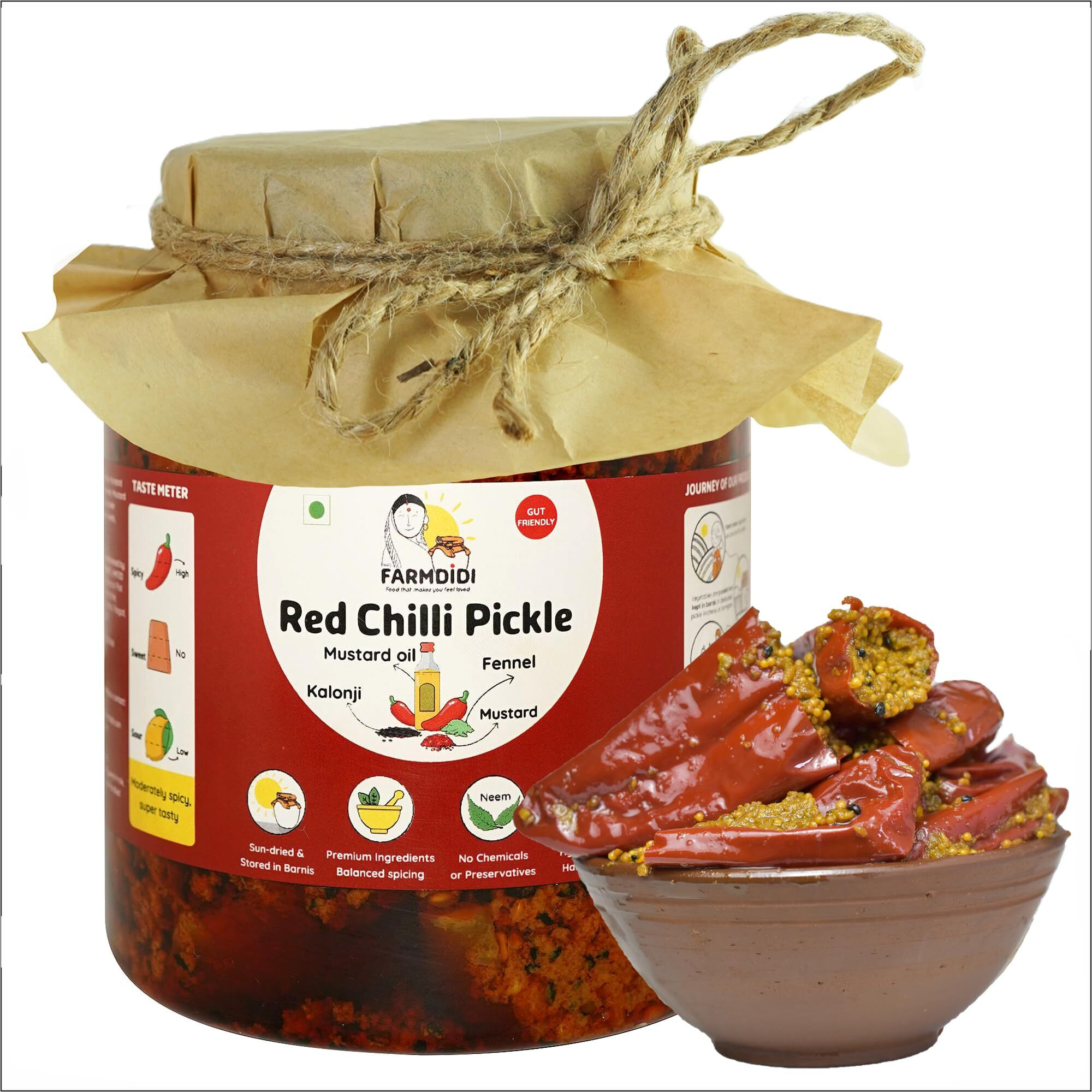 Farm Didi Stuffed Red Chilli Pickle - Lal Mirch Ka Achar 1Kg | Bharwa Mirch Ka Achar | Less Oil | Homemade | Stuffed Chilli Pickles | No Added Preservatives | Traditional Recipe