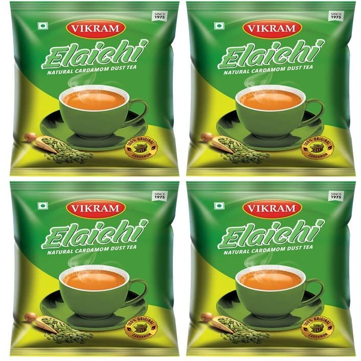 VIKRAM Elaichi Tea | Enriched With 100% Natural Ground Cardamom (Elaichi) | Refreshing & Aroma Of Real Elaichi | No Added Essence (250G, Pack Of 4) - 1Kg, Assam