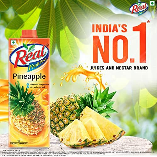 DABUR Real Pineapple Fruit Juice-1L (Pack Of 2)Rich In Vitamin C|No Added Preservatives,No Artificial Colors&Flavours|Goodness Of Best Fruits|Daily Dose Of Fruit Nutrition|Refreshing&Energising Drink
