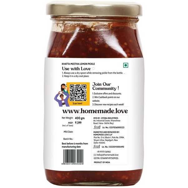 Homemade Love Lemon Pickle (400g)| Sweet and Sour Nimbu Ka Achaar | Khatta Meetha Nimbu Achar