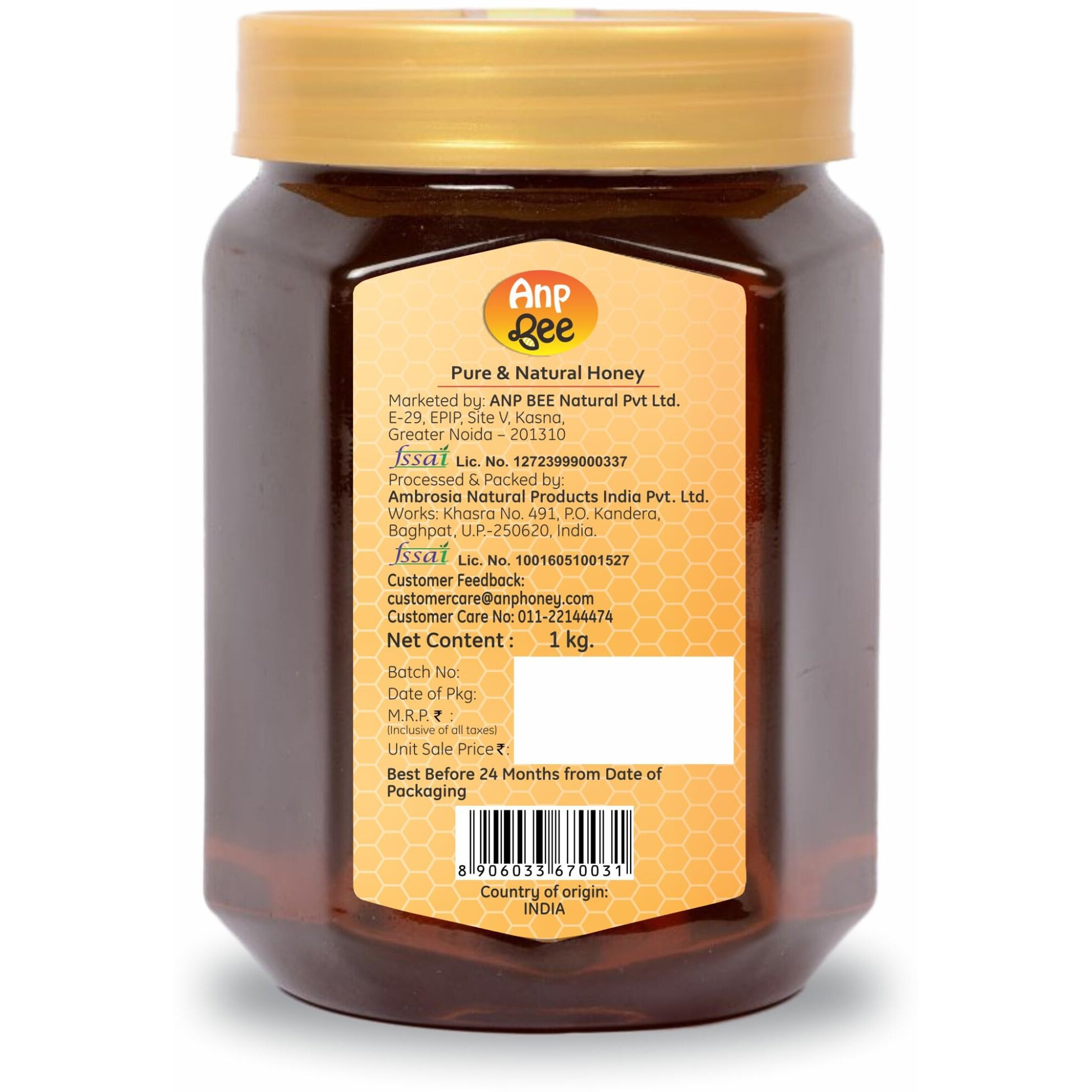 ANP BEE NMR Tested Natural Honey 1kg I 100% Pure, Unpasteurized, and Unprocessed Honey I Helps in Weight Loss, Cough & Cold I Natural Honey 1kg Bottle I No Added Sugar I Natural Immunity Booster I Pack of 1