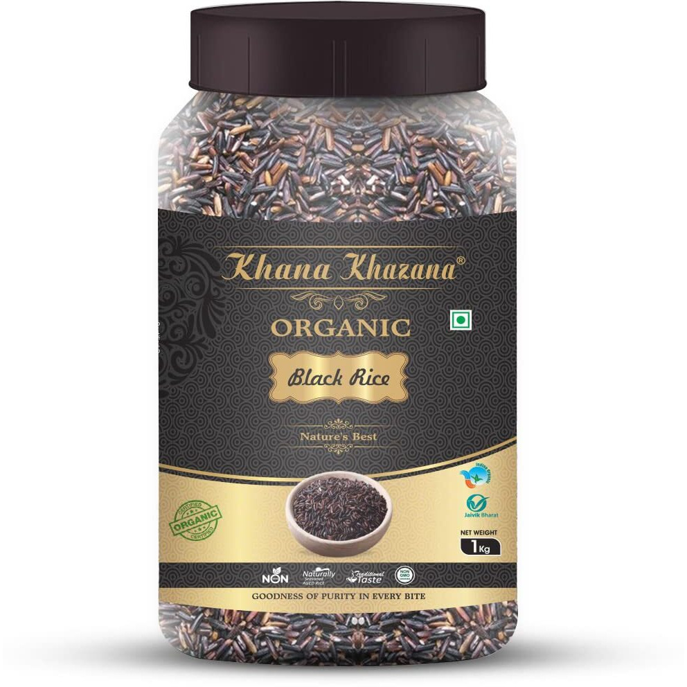 Khana Khazana Organic Black Rice | 1kg Organic Rice | Black Rice | Healthy and Tasty Organic Rice| Diabetic friendly | Helps in Weight Loss | Forbidden Black Rice | 100% Natural & Organic