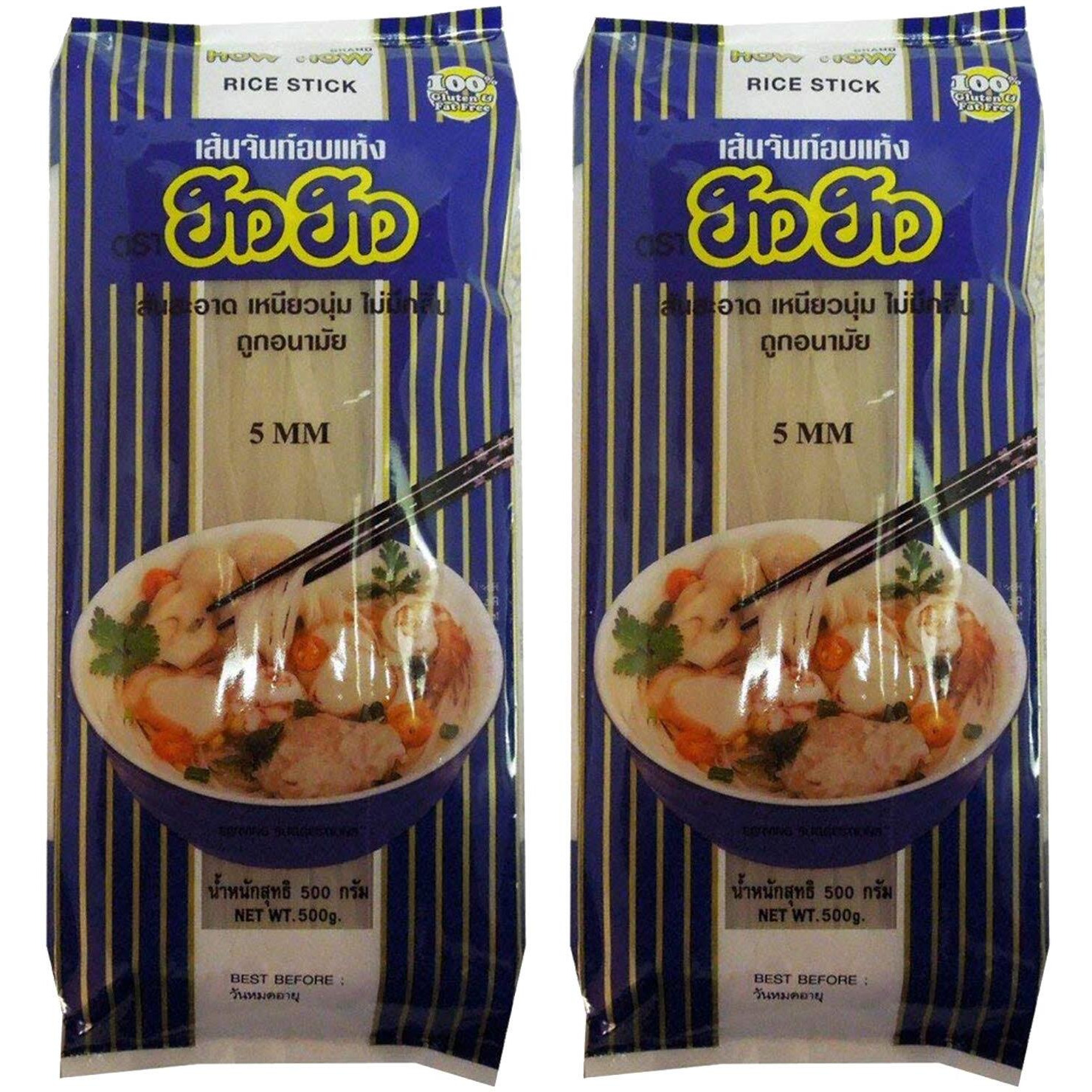 How-How 5Mm Rice Stick Noodles, 17.64 Oz 500G, 2 Pack, Vegetarian