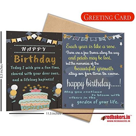 redbakers.in Happy Birthday 12 Chocolate Gift Box & Greeting Card Combo Gift pack (TIKBLACK), 250 grams