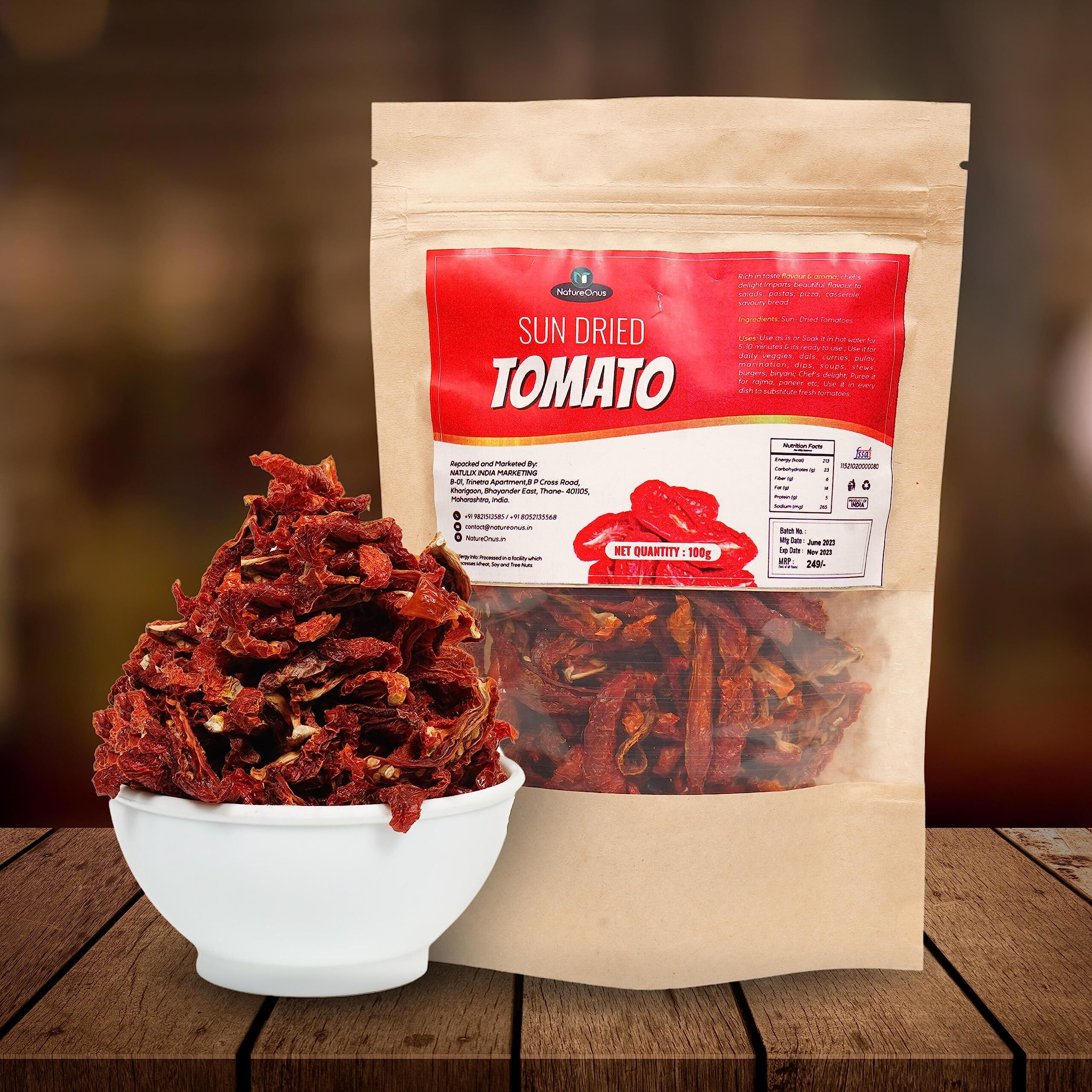 NatureOnus Sun Dried Tomato, 100g | 100% Natural Tomatoes | Hygienically Solar Dried | Anti-oxidant Rich | Use in Dips, Marinades, Salads, Pasta, Veggies, Dals, Curries, Pulav, Soups, Stews, Burgers