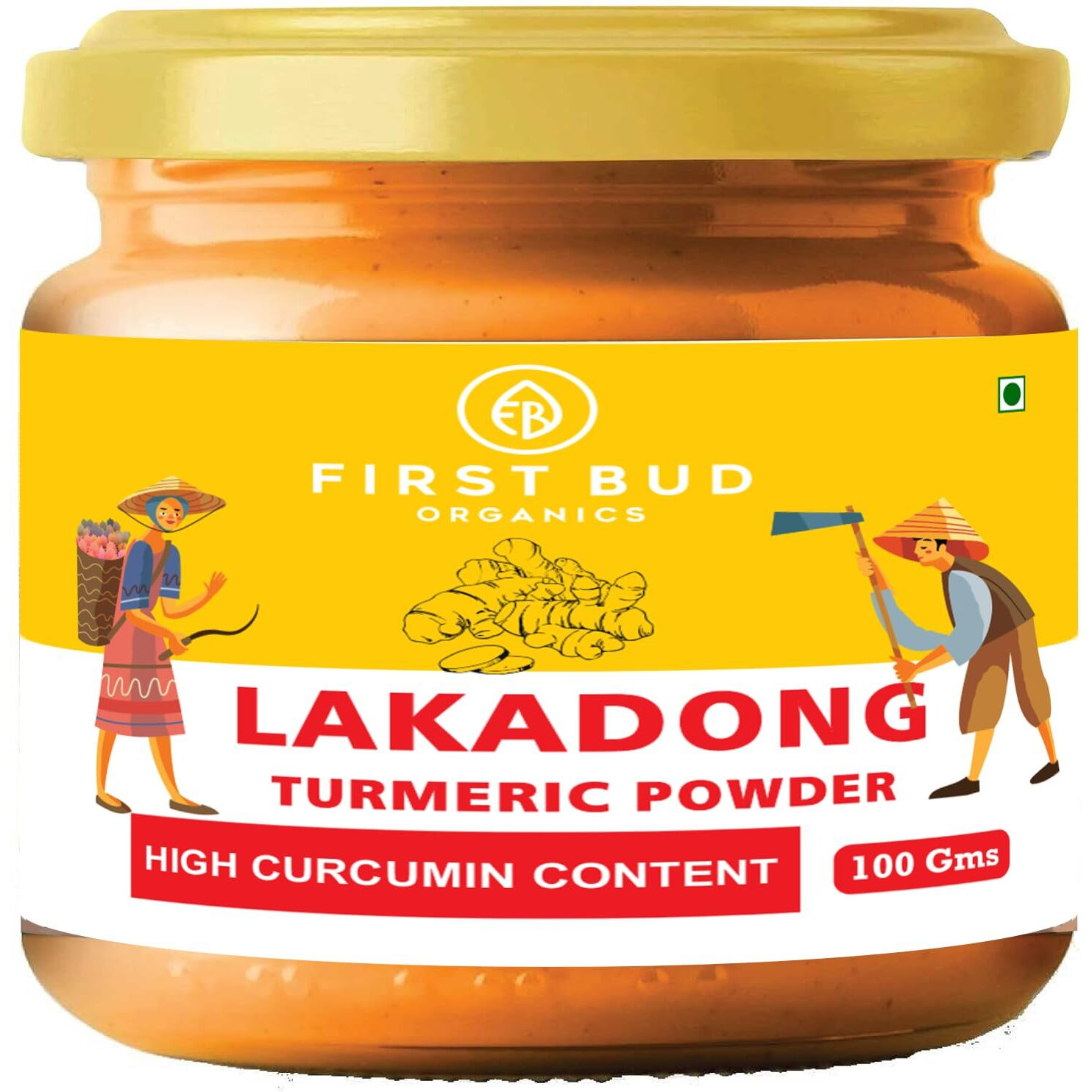 First Bud Organics Golden Spice Lakadong Turmeric Powder - 100gm | Organic Turmeric Powder & 10 to 12% High Curcumin Certified | Chemical Free Haldi Powder & Sourced From Jaintia Hills, Meghalaya