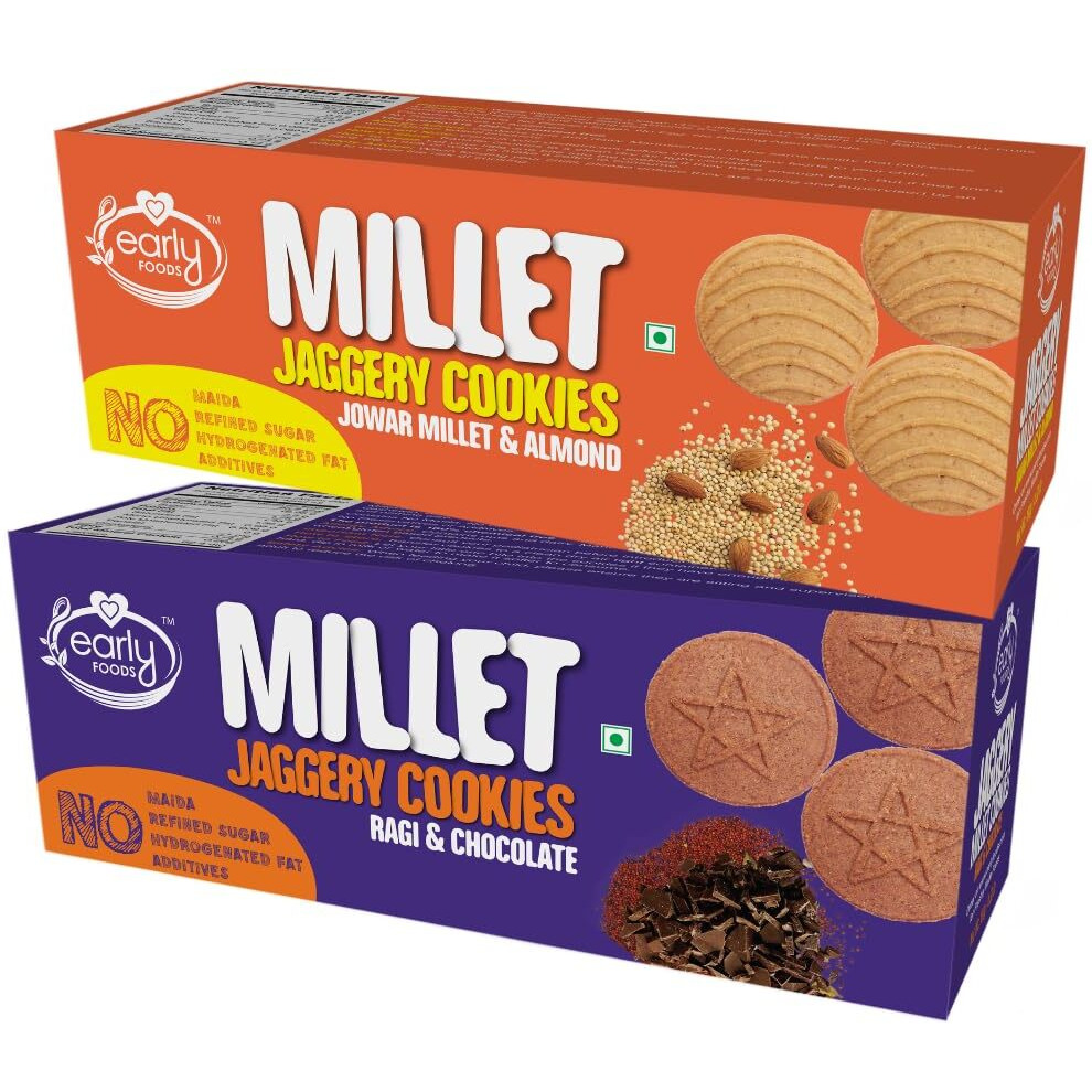 Early Foods Biscuits Combo Pack Of 2 - Jowar & Ragi Choco Jaggery Cookies X 2, 130G Each| Sugar Free Biscuits - Jowar & Ragi Choco, 260 G