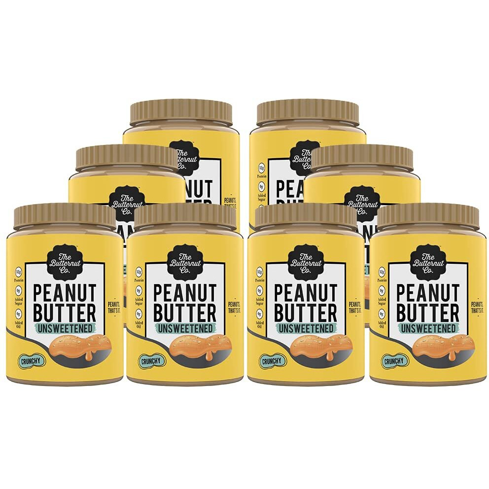 The Butternut Co. Natural Peanut Butter (Crunchy) 1kg, PACK OF 8, Unsweetened, 32g Protein, No Added Sugar, 100% Peanuts, No Salt, High Protein Peanut Butter, Vegan