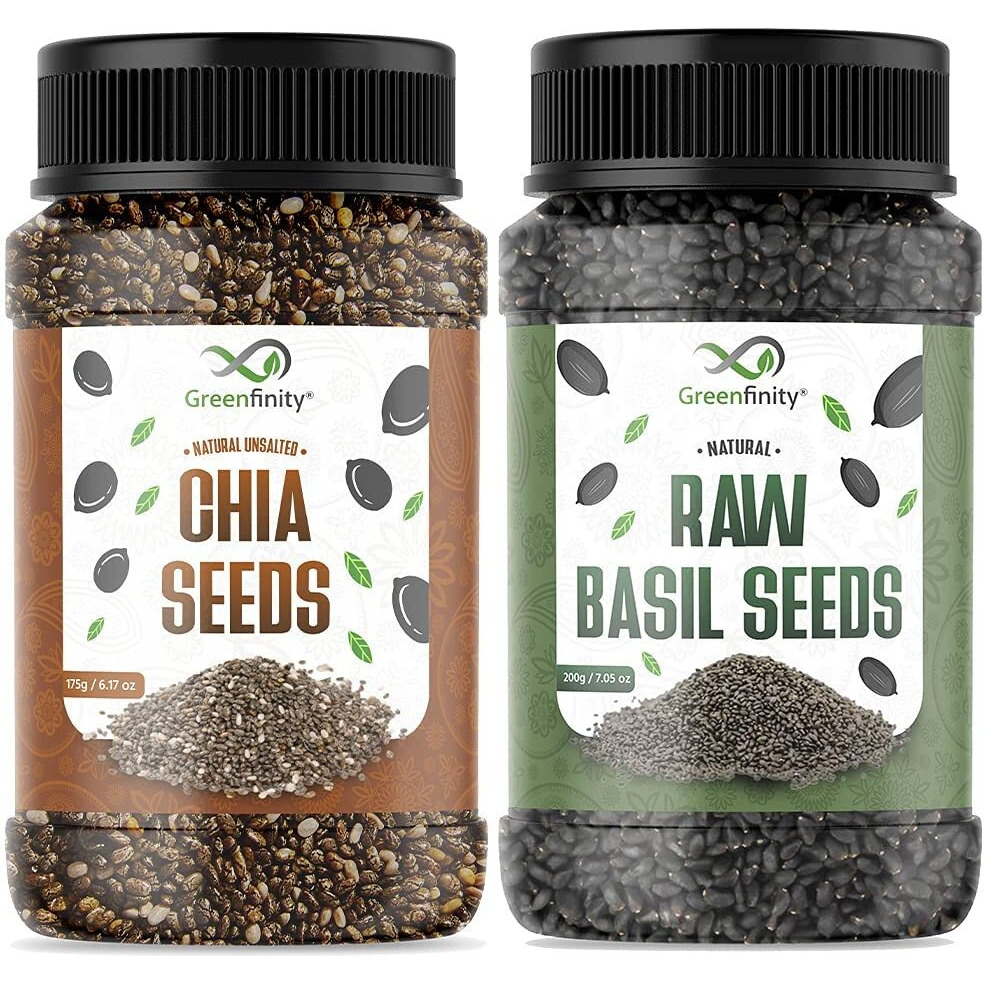 GreenFinity Best Seeds Combo - 375g (Basil Seeds/Sabja Seeds - 200g, Chia Seeds - 175g) (Pack of 2)