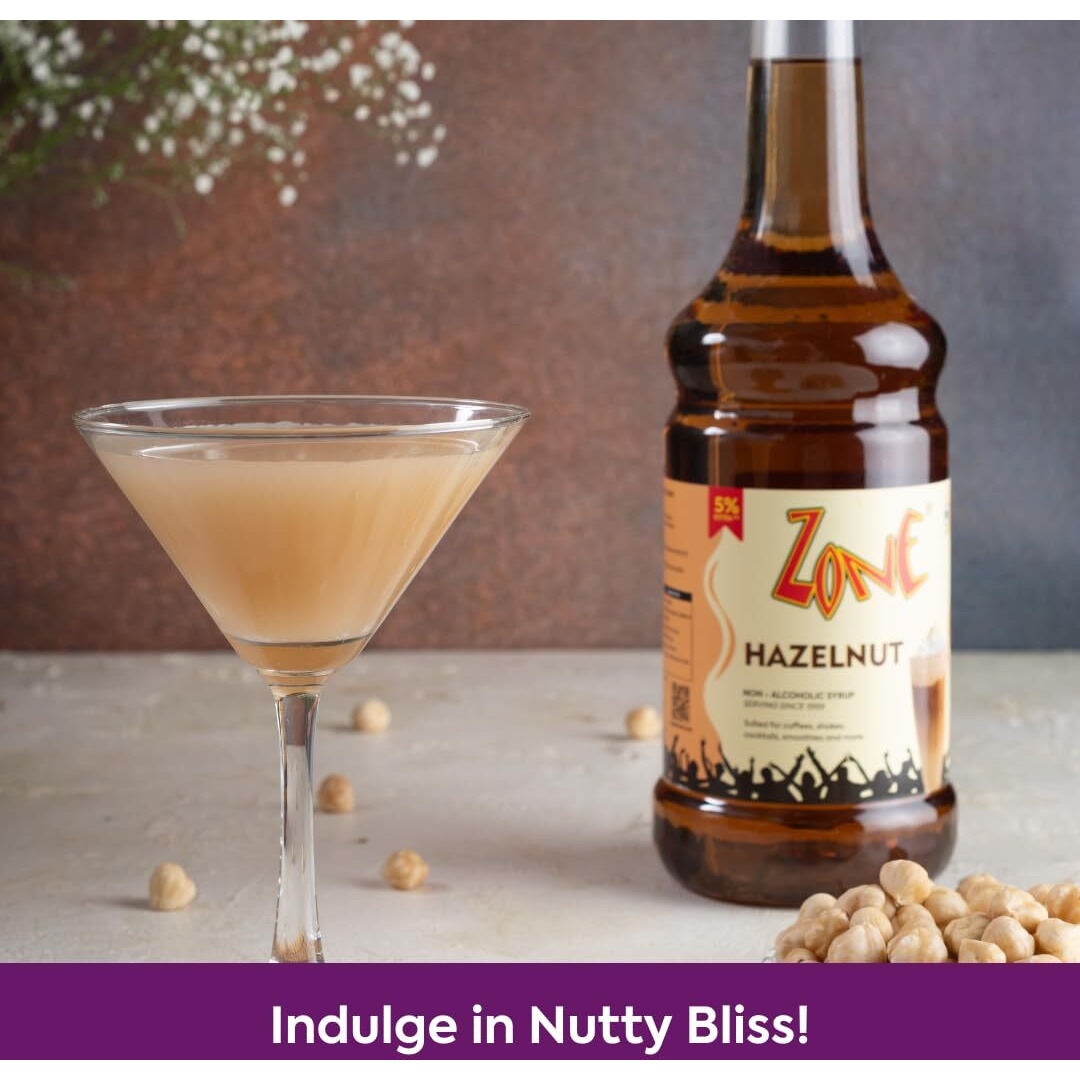 Zone Hazelnut Syrup 1050ml | Sweet & Nutty Caramelized Hazelnut Flavor for Coffees, Cocktails, Desserts & More | 35+ Flavours