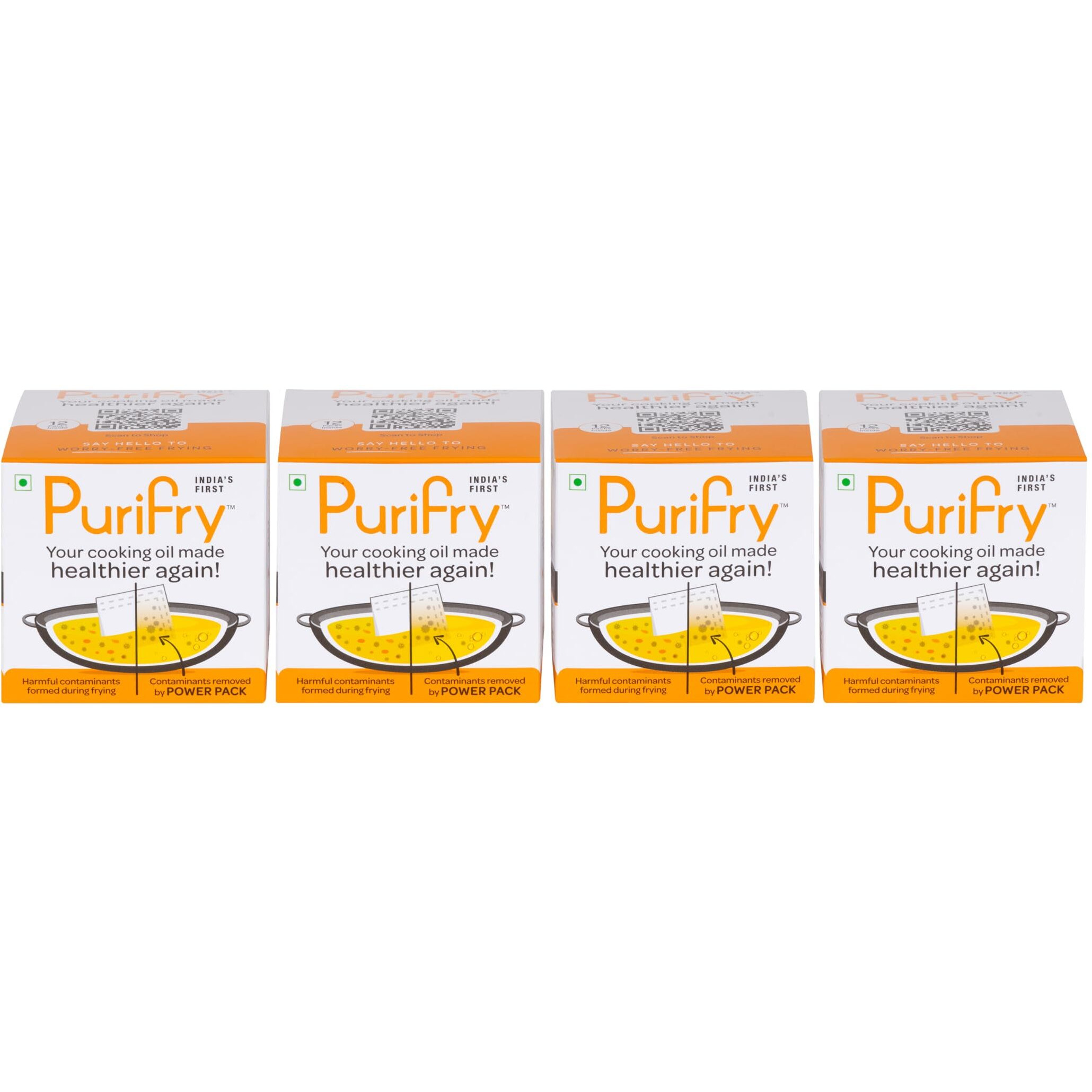 Purifry Power Pack | Reduces Harmful Contaminants Formed During Frying | Suitable For All Cooking Oils & Desi Ghee | Science-Backed | 12 Units in 1 Pack (Pack of 4)