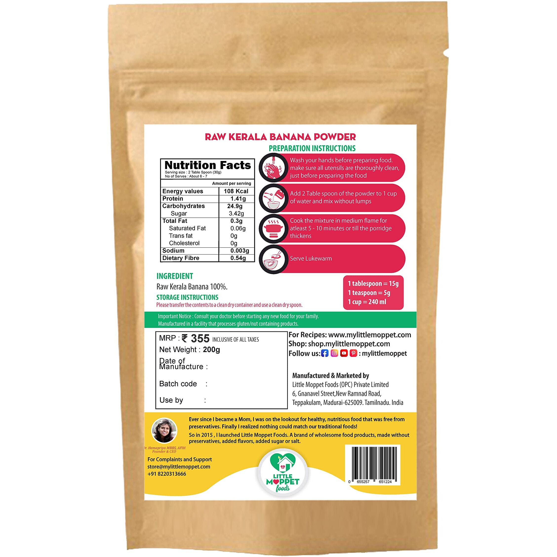 Little Moppet Foods Raw Kerala Banana Powder - 200g