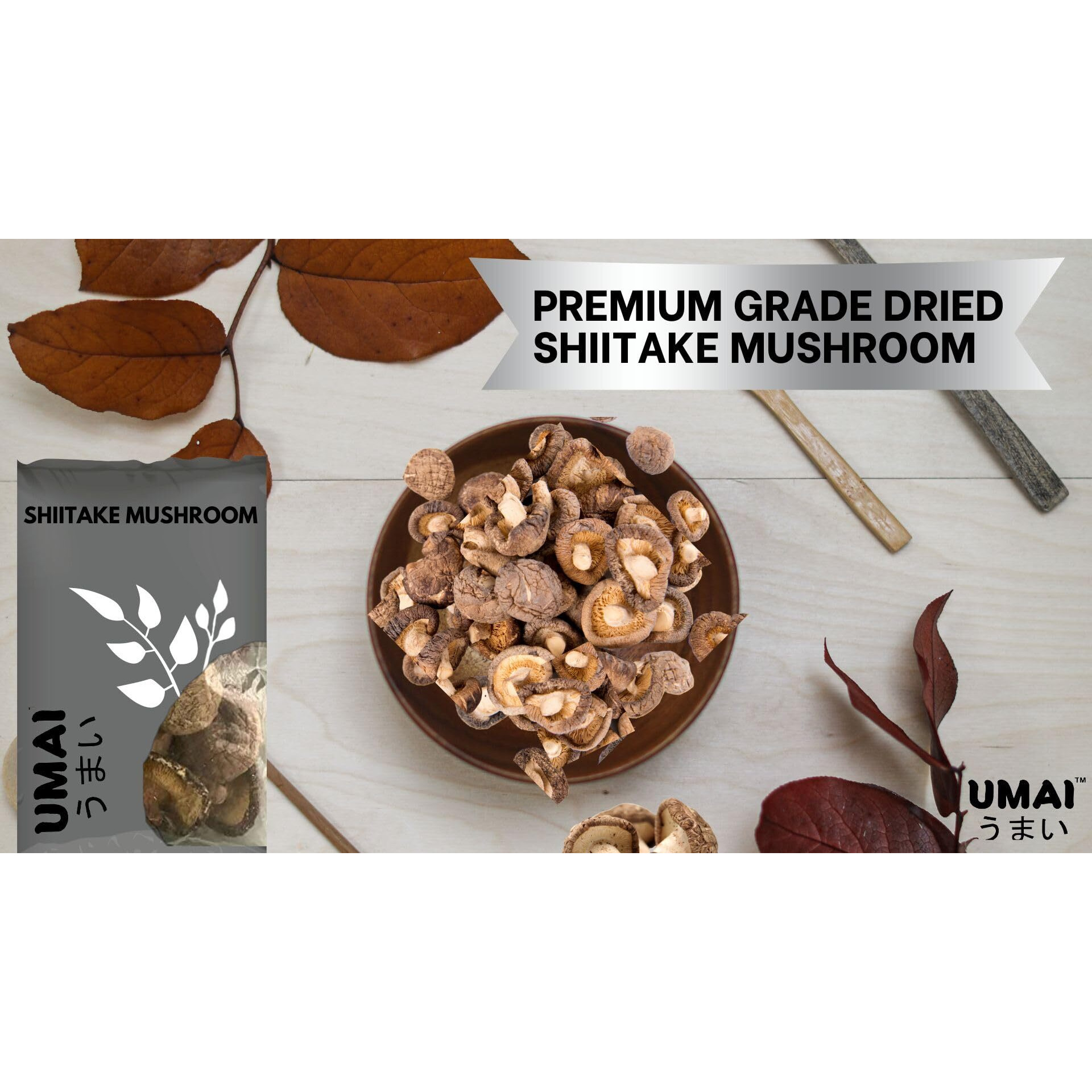 UMAI Dried Shiitake Mushroom 100g | Umami Flavour | Great for Risotto, Stir Fries, Soups, Stews, Noodles
