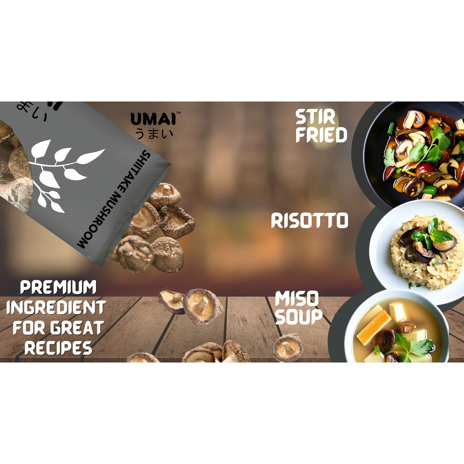 UMAI Dried Shiitake Mushroom 100g | Umami Flavour | Great for Risotto, Stir Fries, Soups, Stews, Noodles