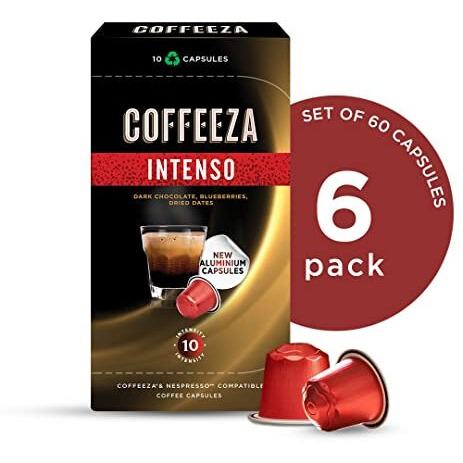 COFFEEZA Intenso Aluminium Coffee Capsules, Intensity-10, Nespresso Compatible Coffee Pods|Box Of 6 (60 Capsules, 590 Gram)