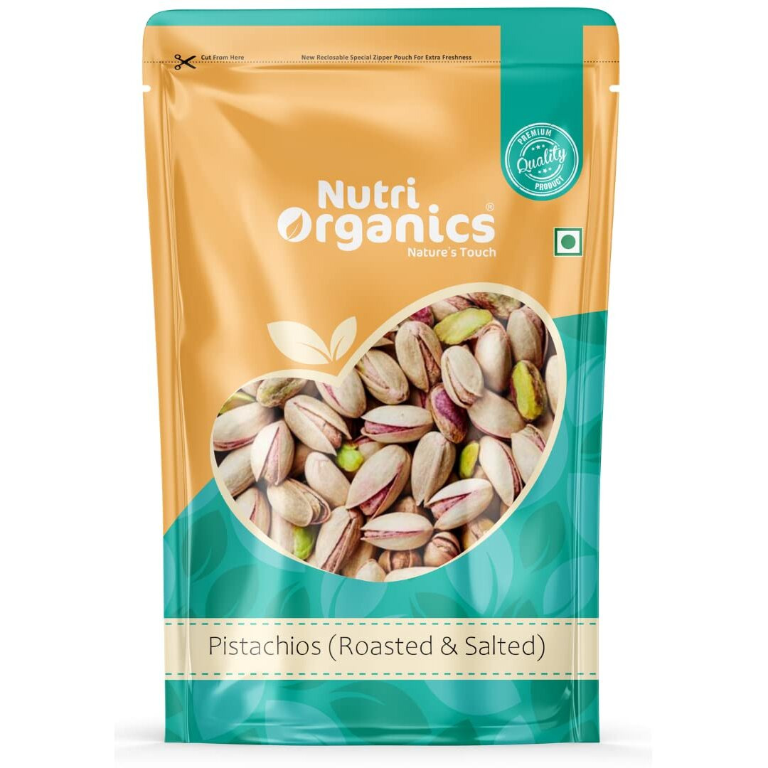 Nutri Organics Pista Dry Fruits Roasted and Salted Pistachio 200 gram - Roasted with Pink Salt, No Added Oils Ziplock Pouch