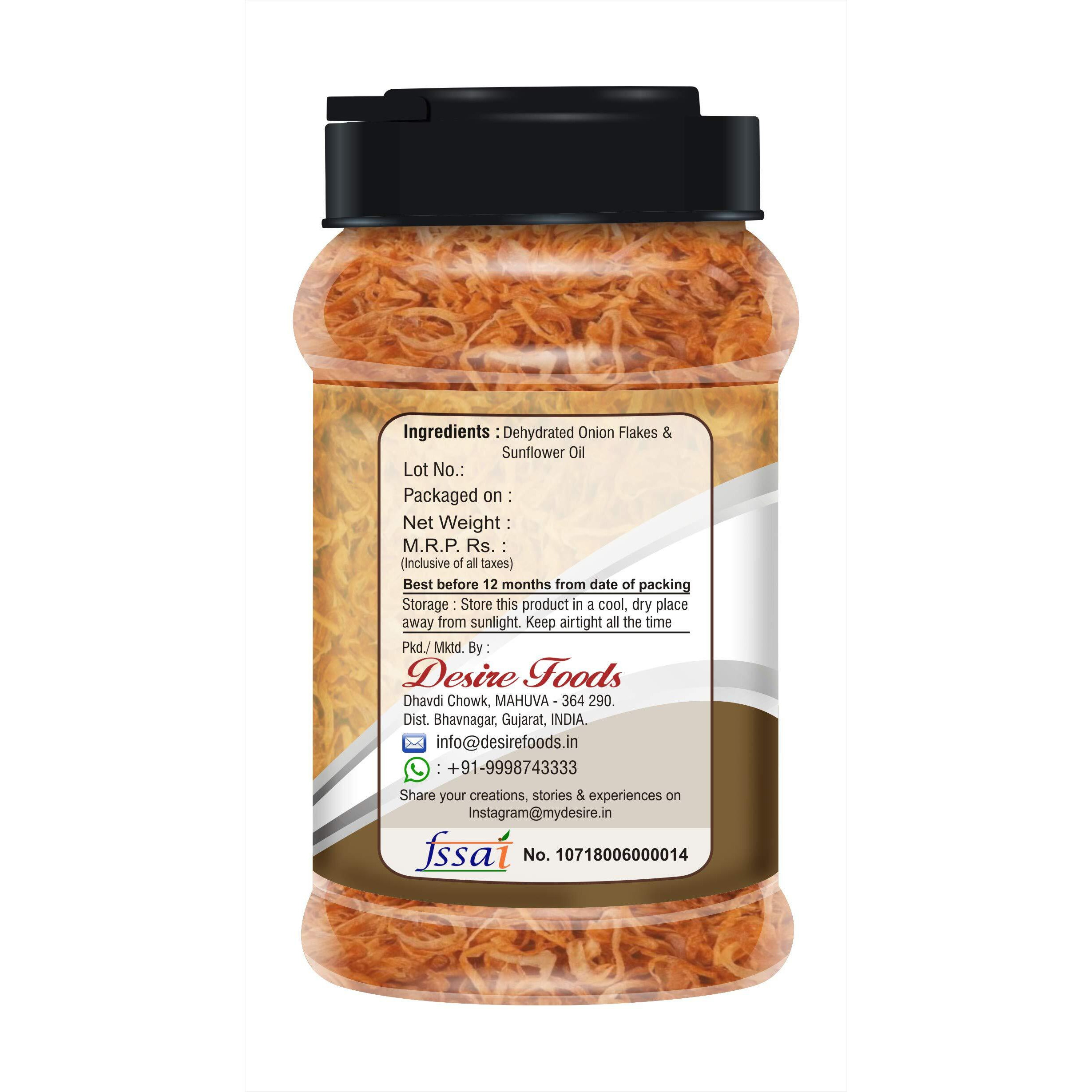 Desire Golden Fried Onion 500 Gram | Pack of 2 in Jar Flakes |Birista | Fried Pyaz Used for Biryani, Gravies, Indian Curries