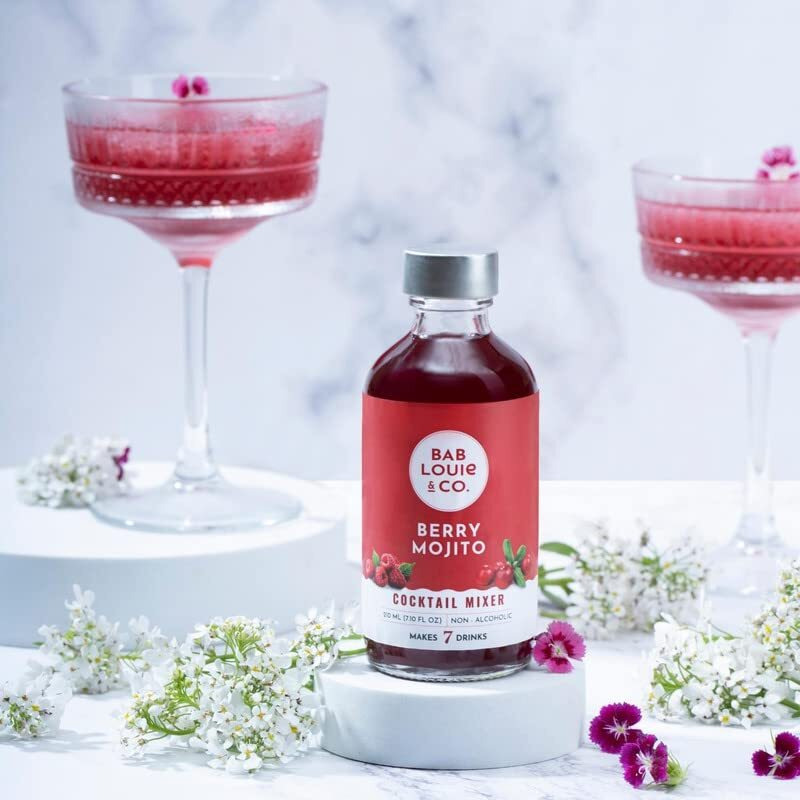 Bab Louie & Co. Berry Mojito Cocktail Mixer | Makes 10 Cocktails & Mocktails | Non-Alcoholic & 100% Natural Mixers | Cocktail and Mocktail Syrup for Vodka, Gin, Champagne | Zero Preservatives | 210ml
