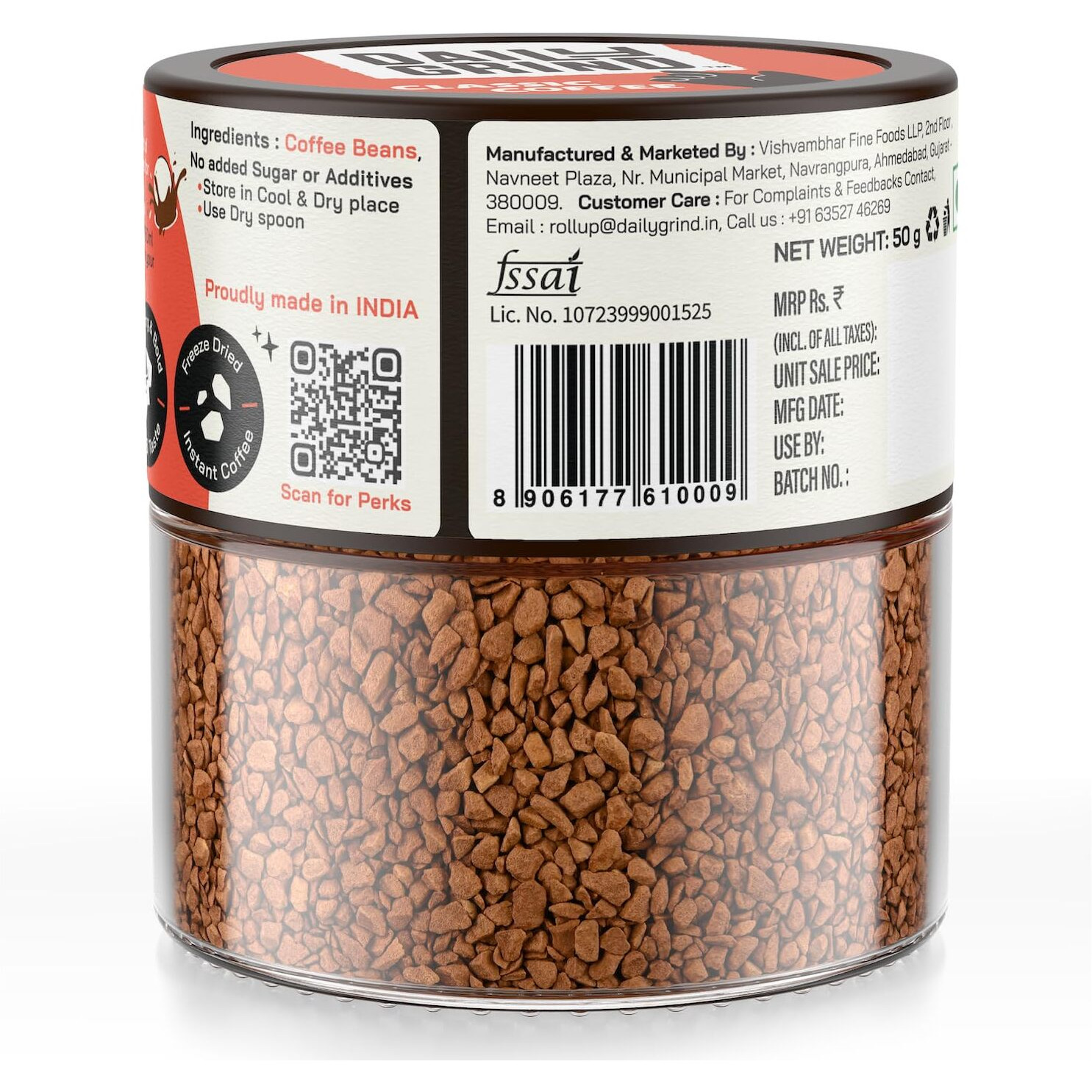 DAILYGRIND The Classic Instant Coffee - 50g Jar | The Original Kick | Instant Flavored Coffee Powder Made with 100% Arabica Beans for Both Hot and Cold Coffee, Strong Freeze-Dried | 25 Cups