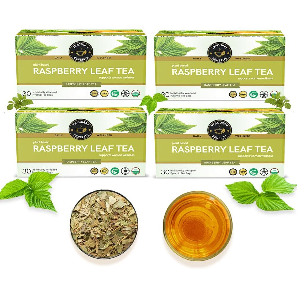 TEACURRY Raspberry Bags - (4 Month Pack | 120 Tea Bags) - Helps With Women Health - Raspberry Leaf Tea, Green Tea, 200 Gram