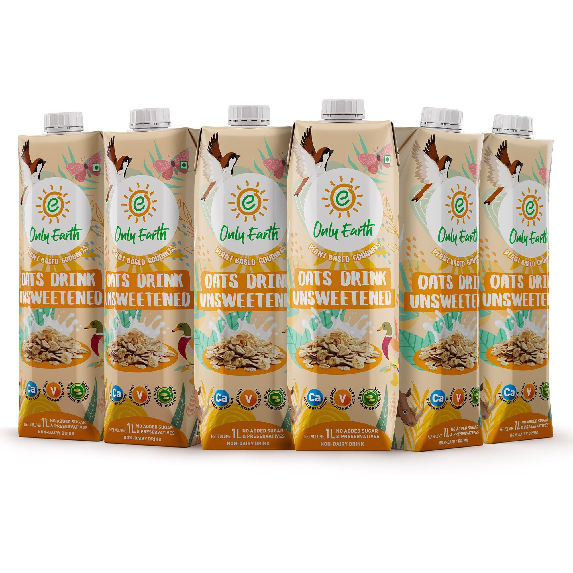 Only Earth Oat Beverage| Unsweetened Drink | Lactose Free | Preservatives Free | Plant Based | Dairy Alternative | Source of Calcium | Source of Vitamin B1, B2 & B12 1 Litre (Pack of 6)