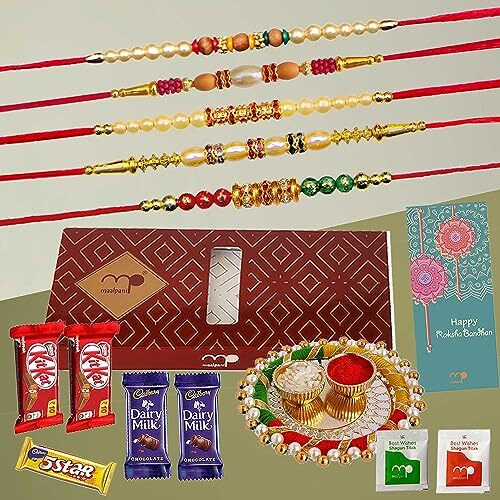 Maalpani Rakhis With And Chocolates Gift Hamper Set | Rakhi Gift For Brother | 5 Pc Rakhi With Dairy Milk Combo Pack |D50411C