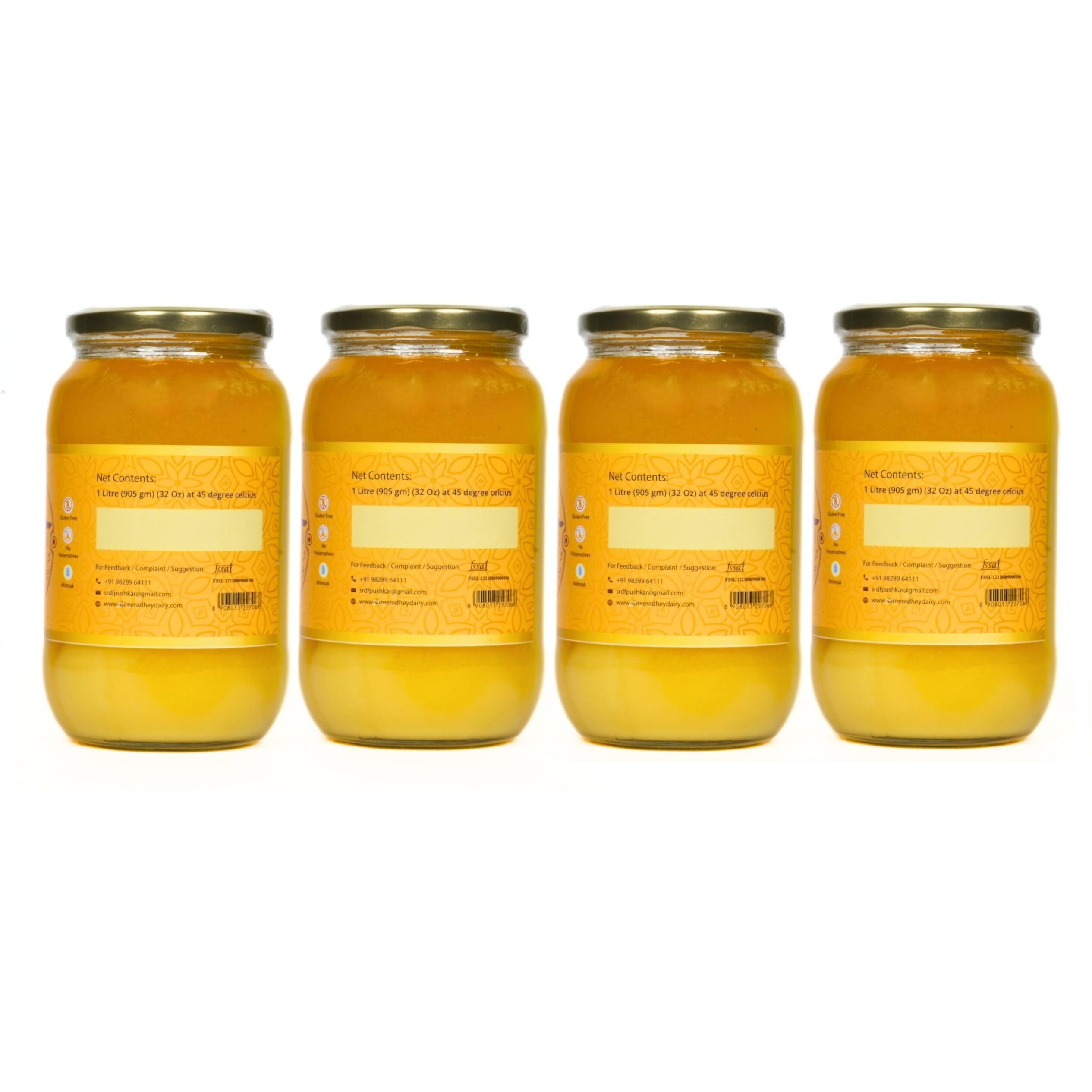 SWARNAMRIT A2 Desi Gir Cow Ghee Vedic Bilona Method Glass Jar Packaging (1 Litre X 4)