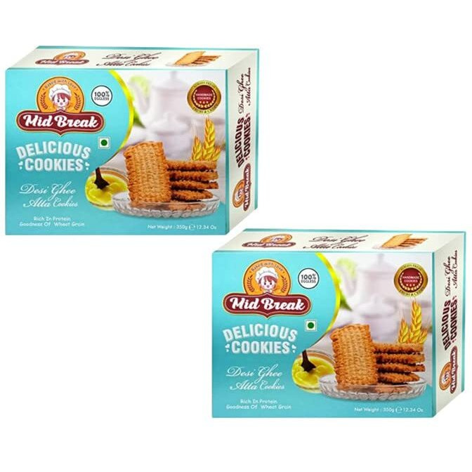 MidBreak Desi Ghee Atta Biscuits | Premium Handmade Cookies | Atta Biscuits | 300 Gram x 2 | (Pack of 2)