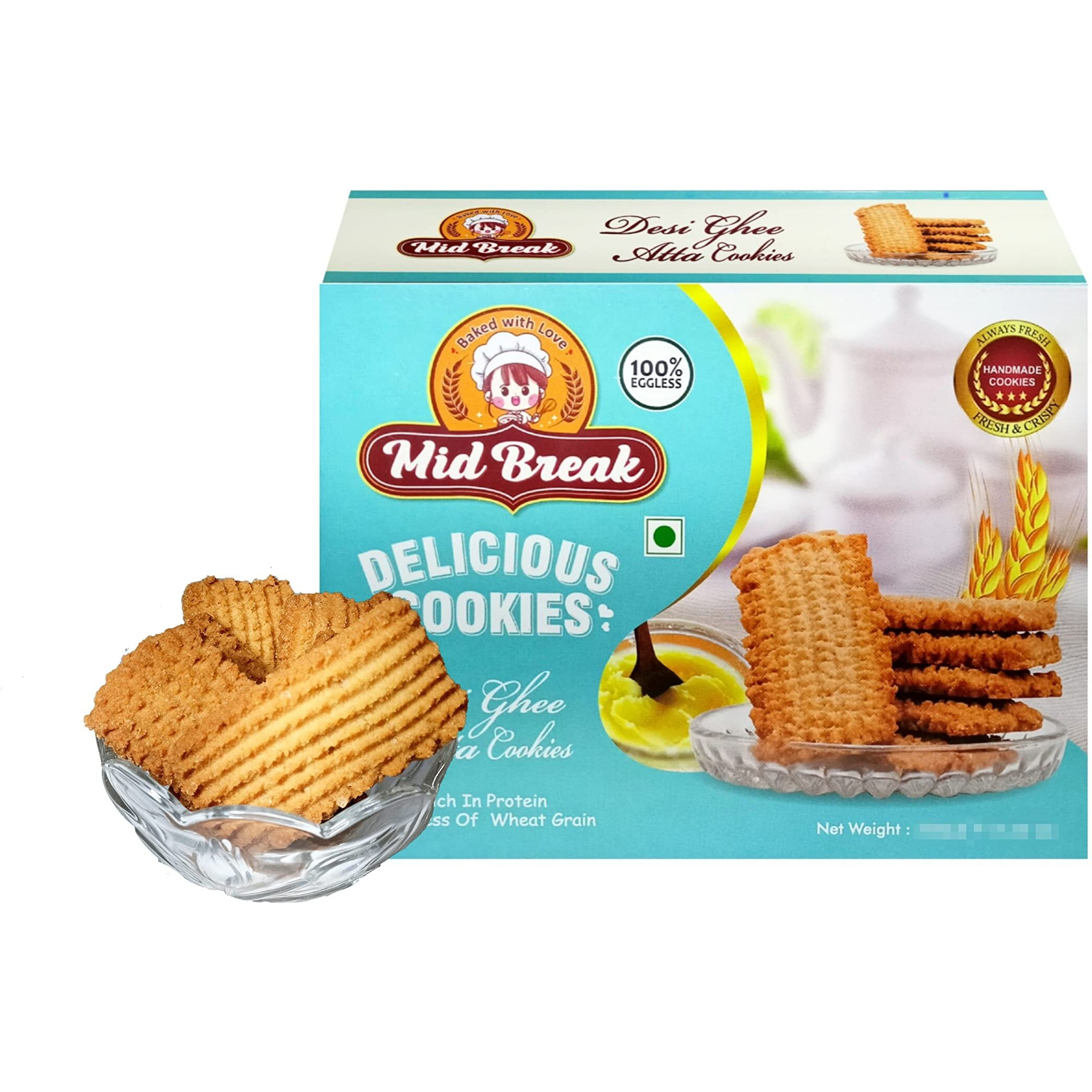 MidBreak Desi Ghee Atta Biscuits | Premium Handmade Cookies | Atta Biscuits | 300 Gram x 2 | (Pack of 2)